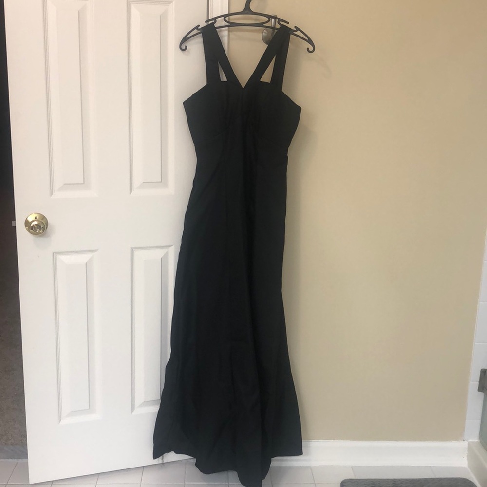 Black formal dress with sheer shawl